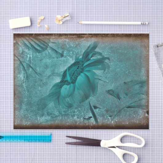 Zonnebloem Blauwgroen bruine Antiek Grunge Tissuepapier (Craft)