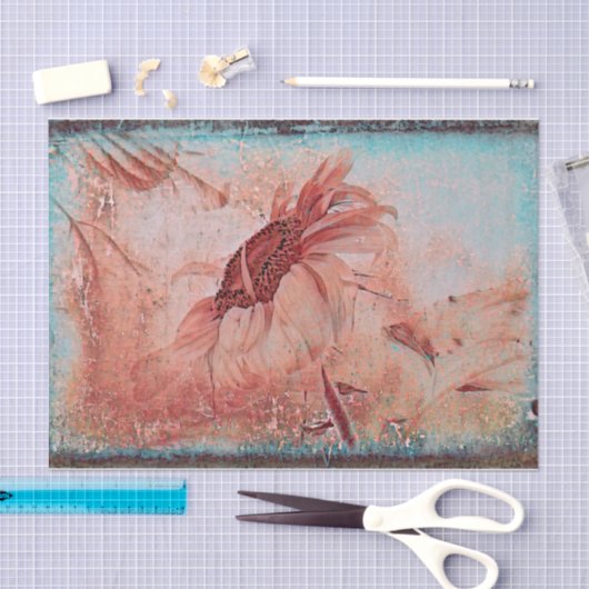 Zonnebloem Blauwgroen bruine Sepia  Antiek textuur Tissuepapier (Craft)