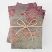 Zonnebloem Blauwgroen koraalroze textuur Grunge Inpakpapier Vel (In situ)