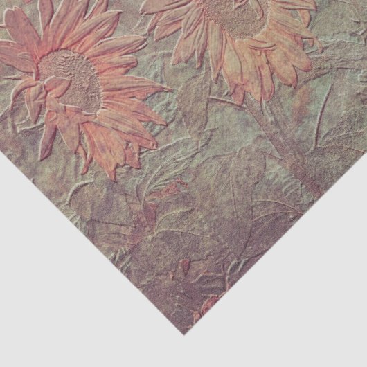 Zonnebloem Blauwgroen koraalroze textuur Grunge Tissuepapier (Detail)