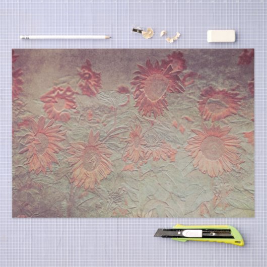 Zonnebloem Blauwgroen koraalroze textuur Grunge Tissuepapier (Craft)