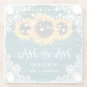 Zonnebloem Blauwgroen Rustic Wood Weddenschap Glazen Onderzetter (Achterkant)