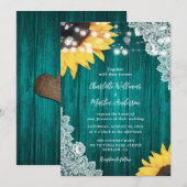 Zonnebloem Blauwgroen Rustiek Hout Bloemen Lace We Kaart (Voorkant / Achterkant)