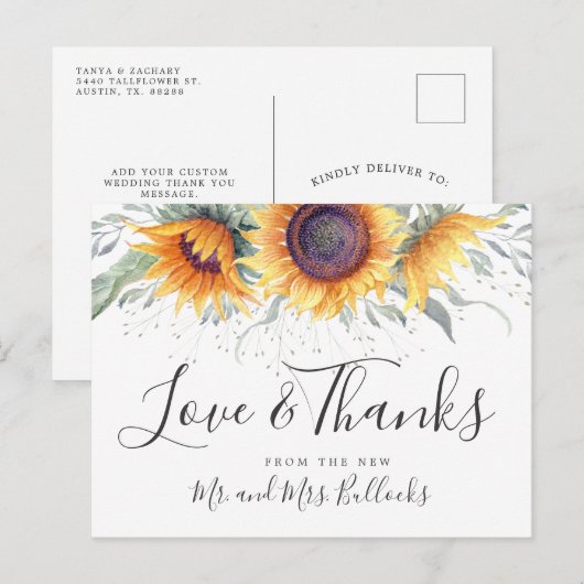 Zonnebloem Bloei | Bedankt voor de Bruiloft Briefkaart (Voorkant / Achterkant)