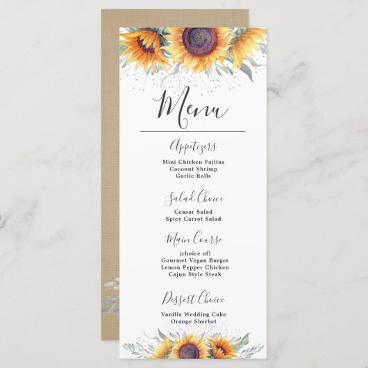 Zonnebloem Bloei | Bloemen Menu (Voorkant / Achterkant)