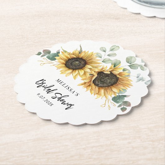 Zonnebloem Bloeiende Bruiloftsscript Bruiloftsfees Kartonnen Onderzetters (Gekanteld)