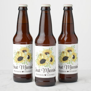 Zonnebloem Bloem Geel Boho Net Getrouwd Trouwen Bier Etiket