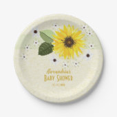 Zonnebloem Bloem Linnen Baby Shower Papieren Bordje (Voorkant)