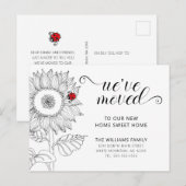 Zonnebloem bloem met lieveheersbeestje bewegend aankondigingskaart (Voorkant / Achterkant)