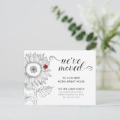 Zonnebloem bloem met lieveheersbeestje bewegend aankondigingskaart (Staand voorkant)