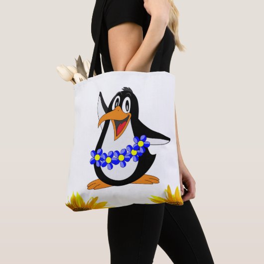 Zonnebloem Bloem Pinguïn Boodschappentas Tote Bag (Dichtbij)