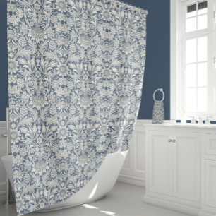 Zonnebloem Bloem William Morris  Blauw Wit Douchegordijn