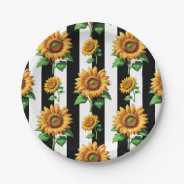 Zonnebloem Bloem Zwart Wit Strepen Papieren Bordje