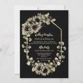 Zonnebloem Bloem Zwarte Trouwreceptie Kaart (Voorkant)