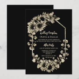Zonnebloem Bloem Zwarte Trouwreceptie Kaart