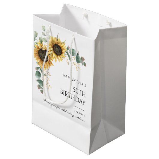 Zonnebloem bloemblaadje 50e verjaardag feest medium cadeauzakje (Achterkant Gekanteld)