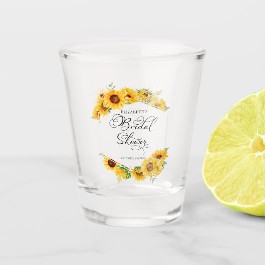Zonnebloem Bloemboog Herfst Bruidsdouche Shot Glas (Voorkant)