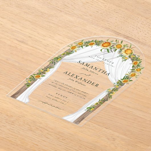 Zonnebloem Bloemboog Zomer Herfst Boho Huwelijk Acryl Uitnodigingen (Laagn)