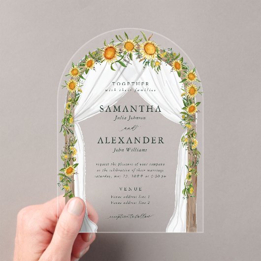 Zonnebloem Bloemboog Zomer Herfst Boho Huwelijk Acryl Uitnodigingen (Insitu (Draagbaar))