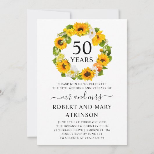 Zonnebloem Bloemen 50ste Huwelijksjubileum Kaart (Voorkant)