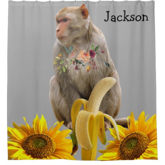 Zonnebloem Bloemen Aap Douchegordijn (Voorkant)