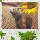 Zonnebloem Bloemen Beer Keukenhanddoek (Gevouwen)