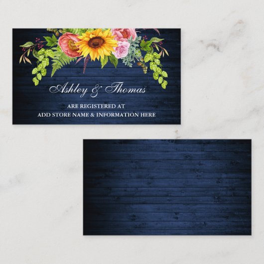 Zonnebloem Bloemen Blauw Bruiloft Registry Invoege Informatiekaartje (Voorkant / Achterkant)