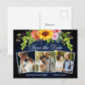 Zonnebloem Bloemen Blauw Hout 3 Foto Save the Date Briefkaart (Voorkant / Achterkant)