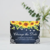 Zonnebloem Bloemen Blauw Hout Verander de datum Briefkaart (Staand voorkant)