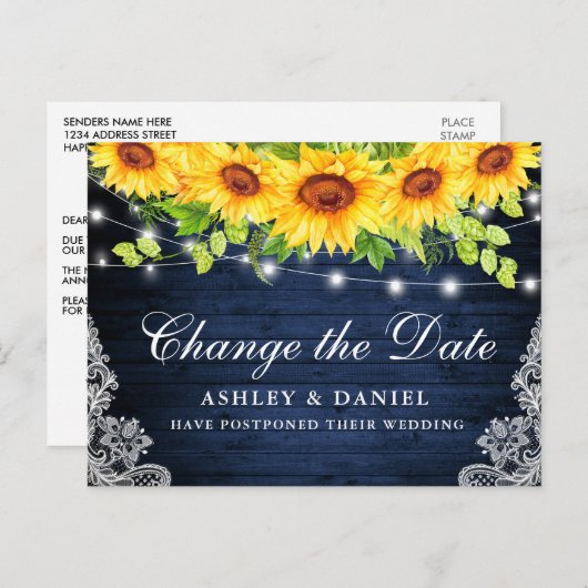 Zonnebloem Bloemen Blauw Hout Verander de datum Briefkaart (Voorkant / Achterkant)