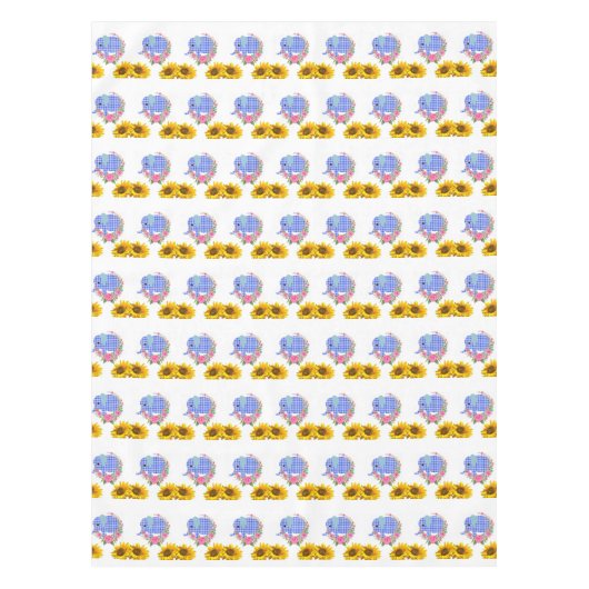 Zonnebloem Bloemen Blauwe Olifant Tafelkleed (Voorkant)