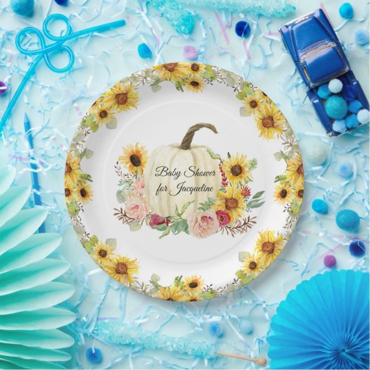 Zonnebloem Bloemen Boeket Herfst Meisje Baby showe Papieren Bordje (Feest)