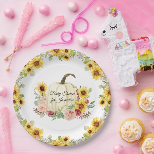 Zonnebloem Bloemen Boeket Herfst Meisje Baby showe Papieren Bordje (Feest)