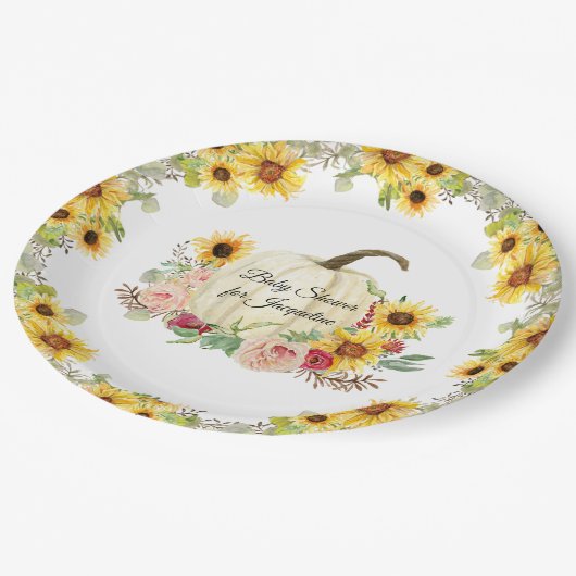 Zonnebloem Bloemen Boeket Herfst Meisje Baby showe Papieren Bordje (Gekanteld)