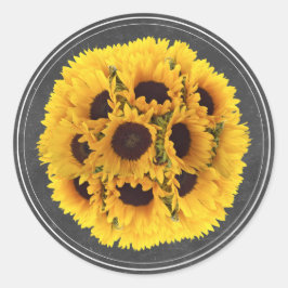Zonnebloem Bloemen Boeket Krijtbord Rustiek Huweli Ronde Sticker