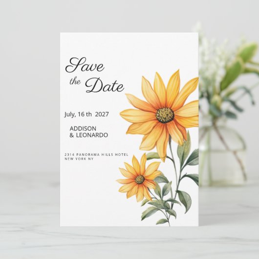 Zonnebloem bloemen botanische zomer Save the Date Kaart (Staand voorkant)