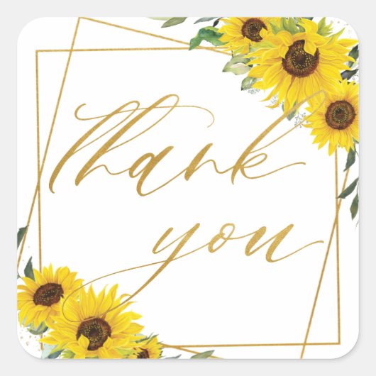 Zonnebloem Bloemen Bruiloft Goud Geometrisch Dank Vierkante Sticker (Voorkant)