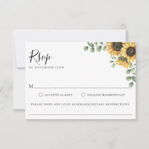 Zonnebloem Bloemen Bruiloft Voedsel Allergie RSVP Kaartje