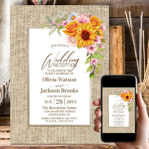 Zonnebloem Bloemen Bruiloftsreceptie met burlap ra Kaart