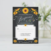 Zonnebloem Bloemen Chalkboard Vintage Bruiloft RSV RSVP Kaartje (Staand voorkant)