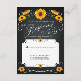 Zonnebloem Bloemen Chalkboard Vintage Bruiloft RSV RSVP Kaartje