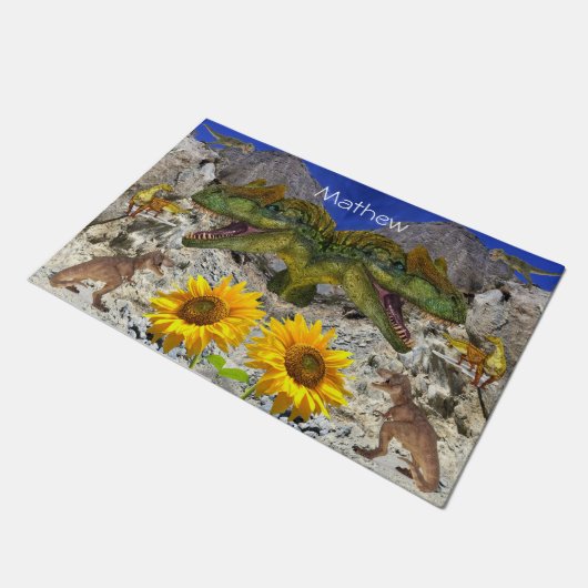 Zonnebloem Bloemen Dinosaurus Door Mat (Schuin)