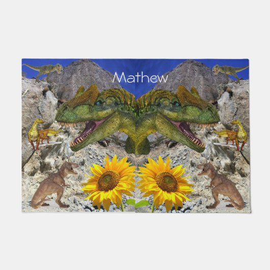 Zonnebloem Bloemen Dinosaurus Door Mat (Voorkant)