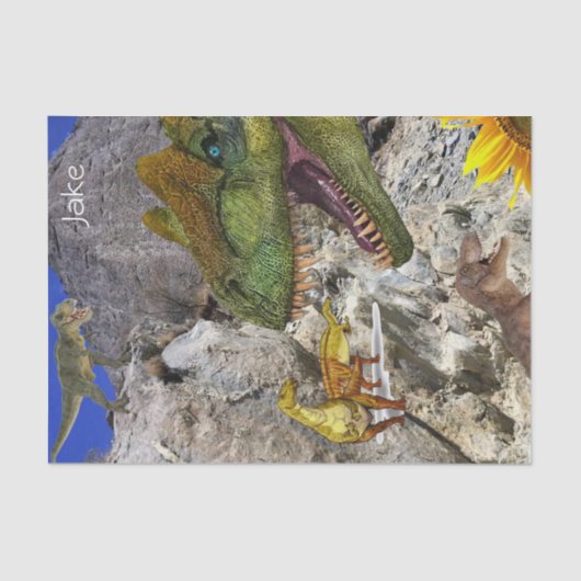 Zonnebloem Bloemen Dinosaurus Tissue Paper Tissuepapier (Voorkant)