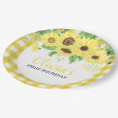 Zonnebloem Bloemen en Plaid Zomer Eerste Verjaarda Papieren Bordje (Gekanteld)