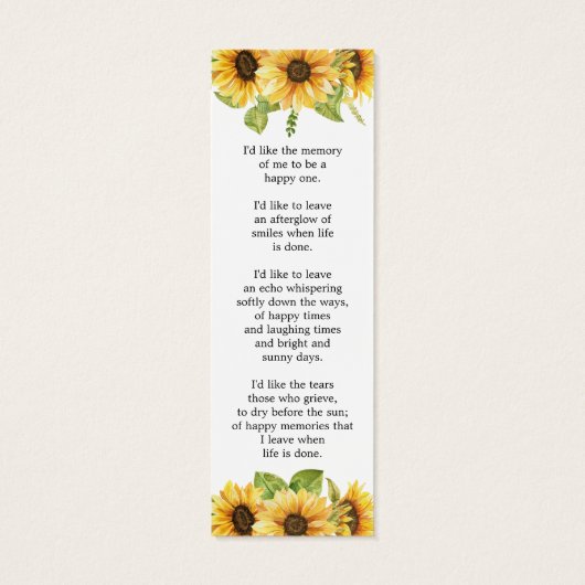 Zonnebloem Bloemen Foto Begrafenis Memorial Bladwi Mini Visitekaartjes (Achterkant)