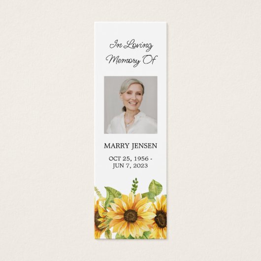 Zonnebloem Bloemen Foto Begrafenis Memorial Bladwi Mini Visitekaartjes (Voorkant)
