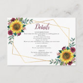 Zonnebloem bloemen geometrische bruiloft details informatiekaartje (Voorkant)