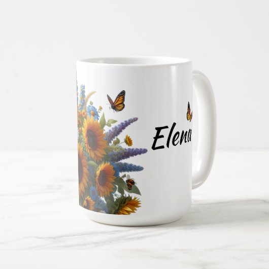  Zonnebloem Bloemen Gepersonaliseerde Mok (Voorkant rechts)