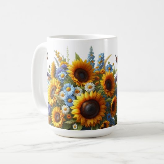 Zonnebloem Bloemen Gepersonaliseerde Mok (Voorkant links)